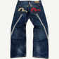 Vintage Evisu raw denim jeans back view with hand-painted red seagull logo on right pocket