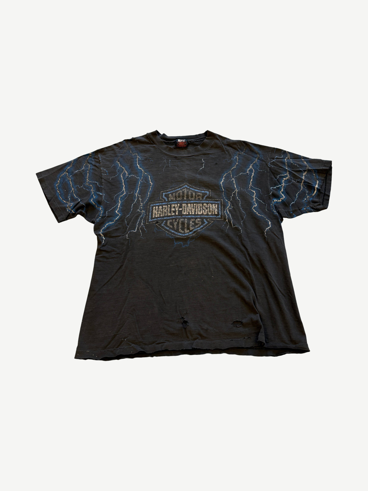 Vintage Faded Harley Davidson Blue Lightning Tee