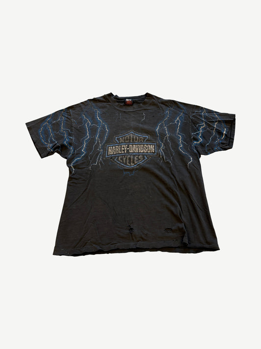 Vintage Faded Harley Davidson Blue Lightning Tee