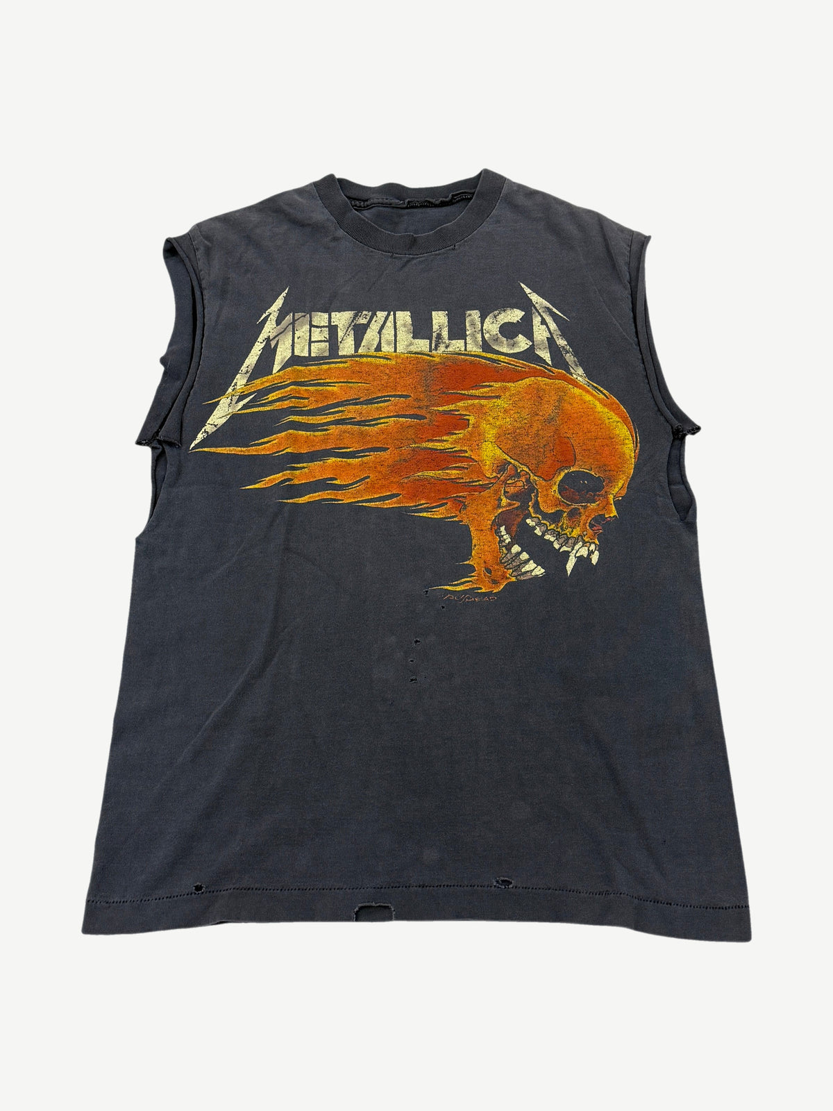 Vintage Faded Metallica Pushead Flaming Skull Cutoff Tee