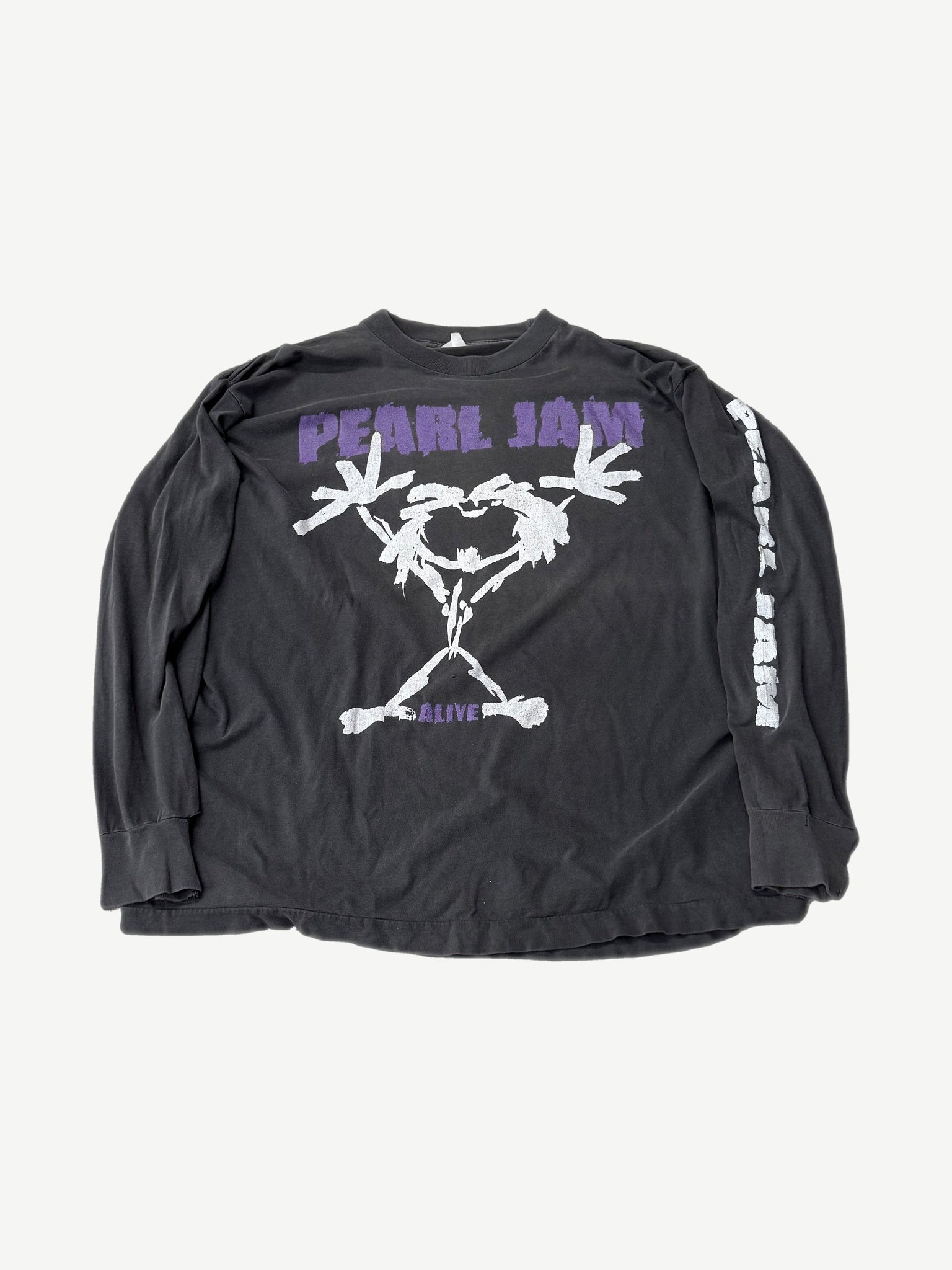 Vintage Pearl Jam Alive stickman longsleeve, faded black with purple band print and sleeve hit