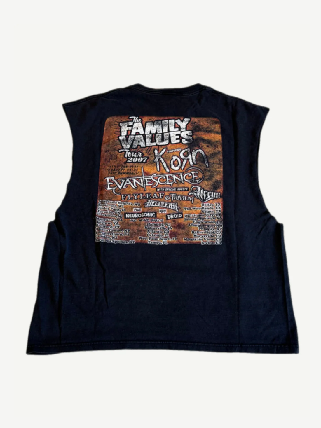 Vintage Family Values 2007 tour cutoff back with tour cities list and Korn Evanescence band lineup