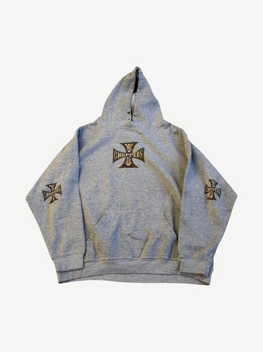 Vintage Gray West Coast Choppers Red Flame Motorcycle Hoodie