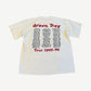 Back of vintage Green Day Insomniac 1995-96 tour tee with red title and full city tour date list.