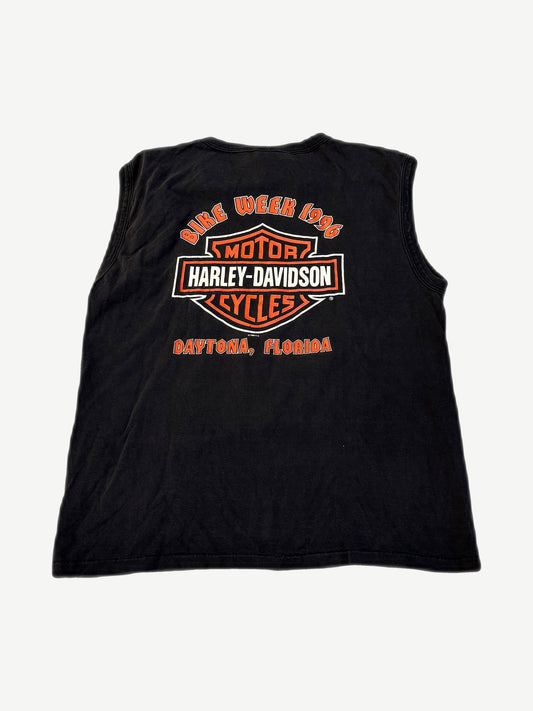 Vintage Harley Davidson Bike Week 1996 Daytona Florida sleeveless tee back print on faded black cotton