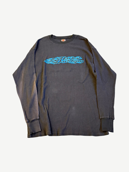 Vintage Harley Davidson Blue Flame Logo Thermal Longsleeve