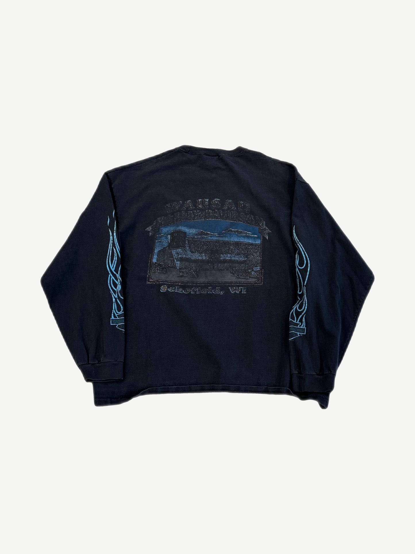 Vintage Harley Davidson Buffalo Skull Blue Flame Longsleeve
