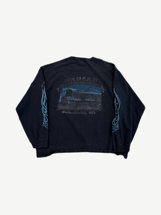 Vintage Harley Davidson Buffalo Skull Blue Flame Longsleeve