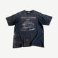 Vintage Harley Davidson Cafe tee front view in heavily sun-faded black cotton with motorcycle and logo print