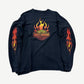 Vintage Harley Davidson black longsleeve tee with bar and shield flame print on chest and flame sleeves