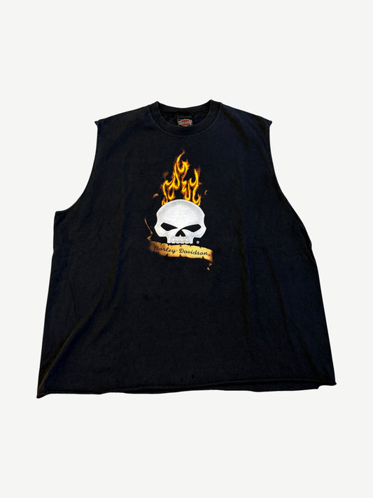 Vintage Harley Davidson Skull Flame Cutoff Tee