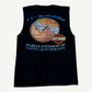 Back of vintage Harley Davidson UAE cutoff tee showing dealership graphic and raw cut sleeves.