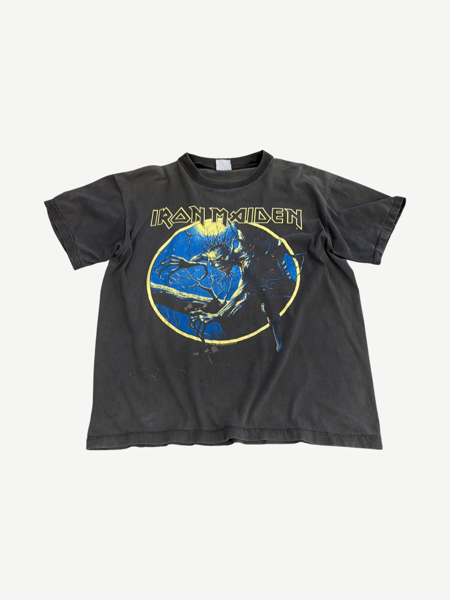 Vintage Iron Maiden Fear of the Dark tour tee in black with Eddie cover art graphic across the front.