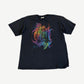 Vintage Jimi Hendrix Winterland tee front, black shirt with rainbow tie-dye flame portrait