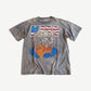 Vintage Kiss Alive Worldwide tour tee in faded grey with band logo and members graphic over globe print.