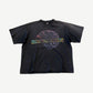 Vintage Lollapalooza 1996 faded black concert tee with cosmic sphere graphic and tour name banner.