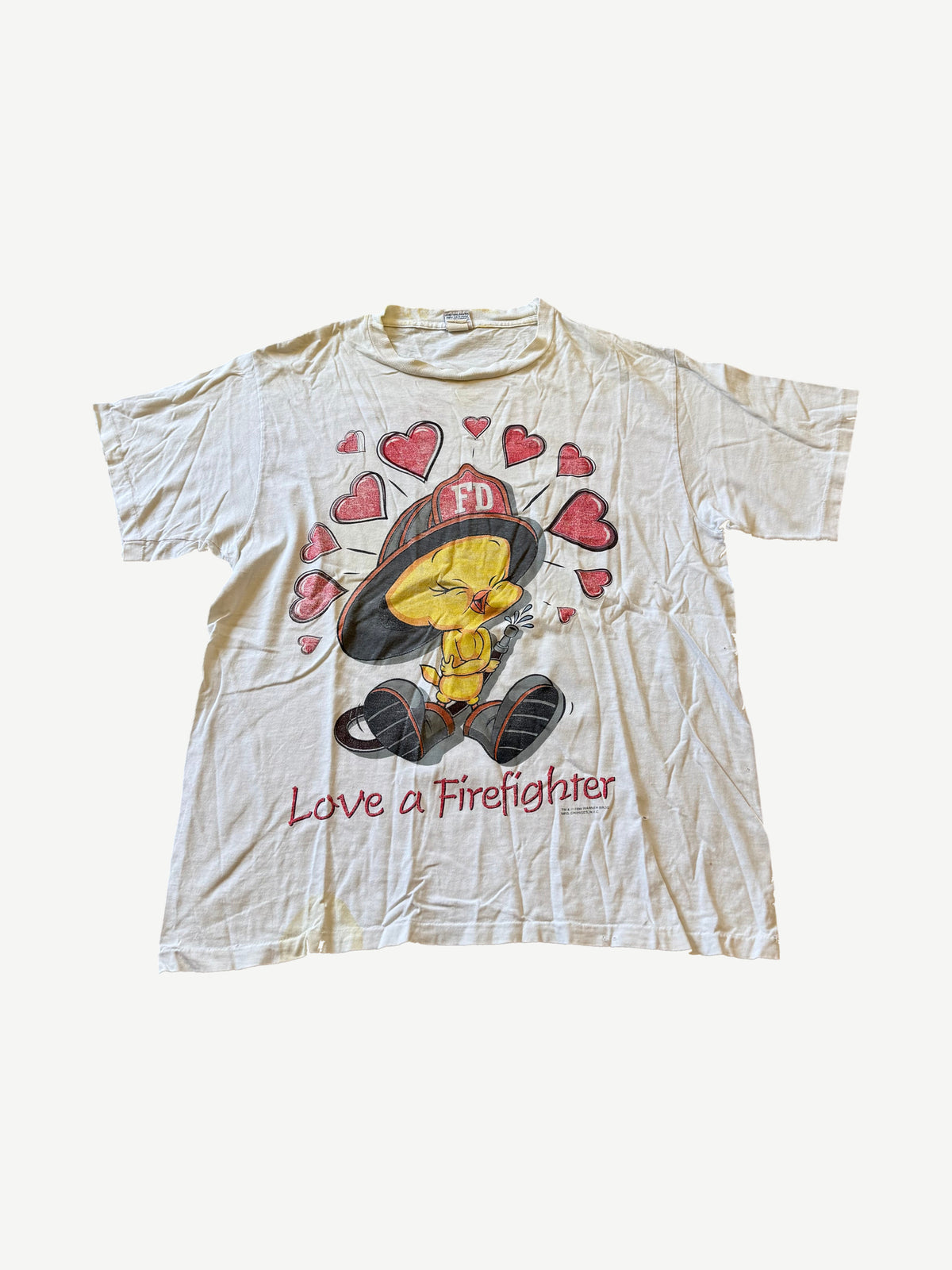 Vintage Looney Tunes Tweety Bird Love a Firefighter Tee