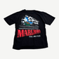 Vintage Marlboro Unlimited black tee back view with chrome train graphic and red Marlboro Unlimited logo