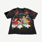 Vintage Metallica all over print tee front with Justice statue, lightning bolts and white crosses graphic