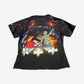 Vintage Metallica all over print tee back with faded Justice statue, lightning and tombstone artwork