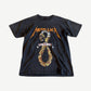 Vintage Metallica faded black tee front with coiled snake and Don't Tread On Me scroll graphic