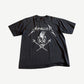 Vintage Metallica Nowhere Else to Roam black tee with white skull and crossed drumstick scribble logo.