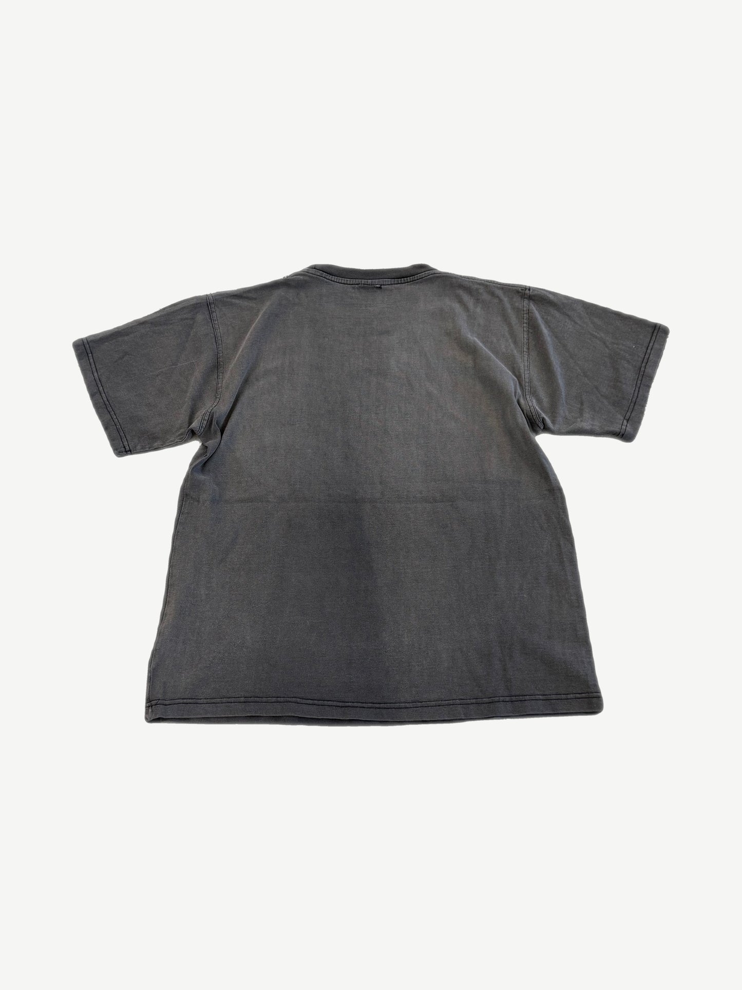 Vintage Misfits Fiend skull tee back view, blank faded black short sleeve with tonal stitching