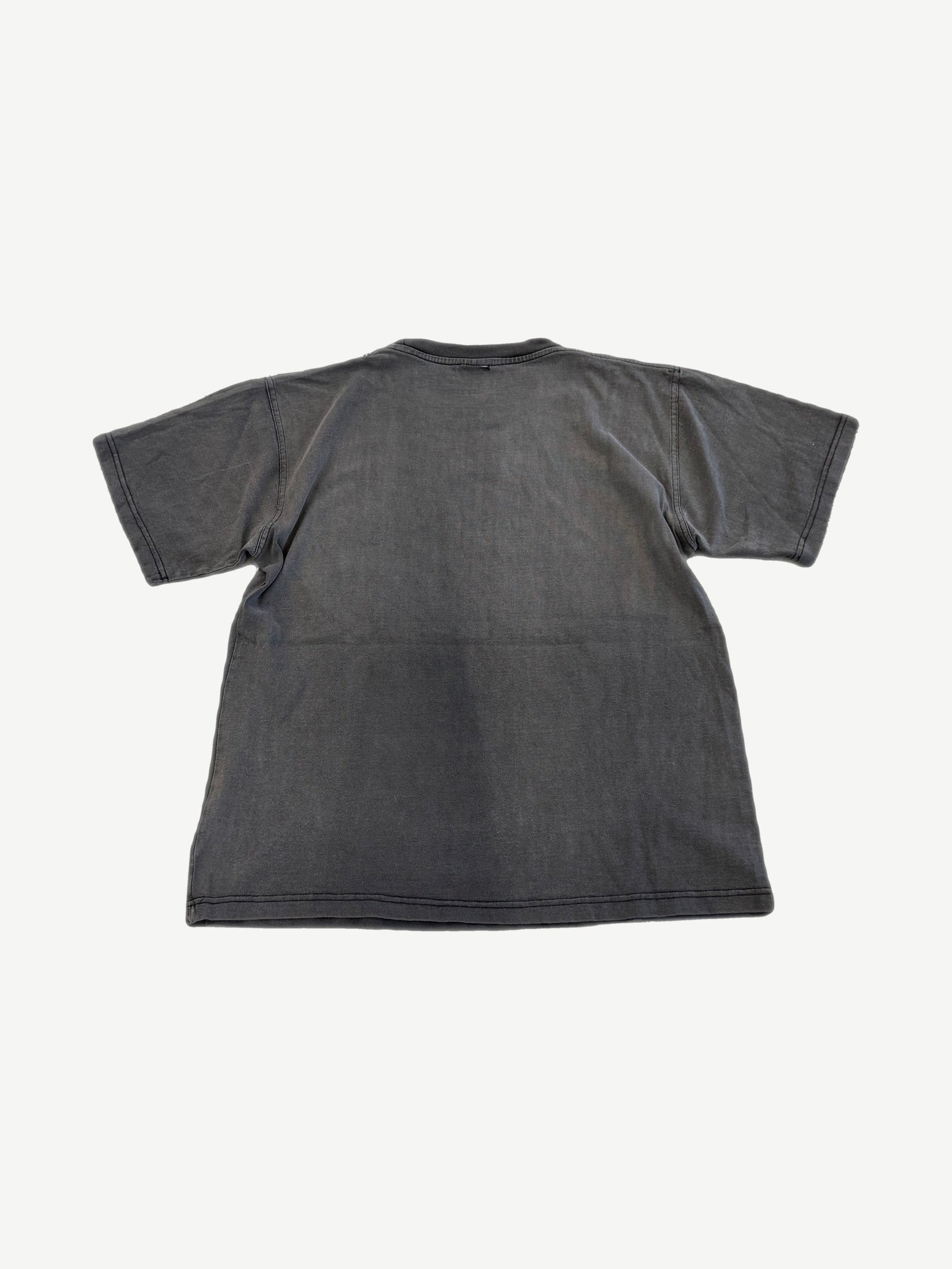 Vintage Misfits Fiend skull tee back view, blank faded black short sleeve with tonal stitching