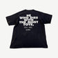 Vintage No Fear black tee back with bold He Who Dies With The Most Toys Still Dies slogan print