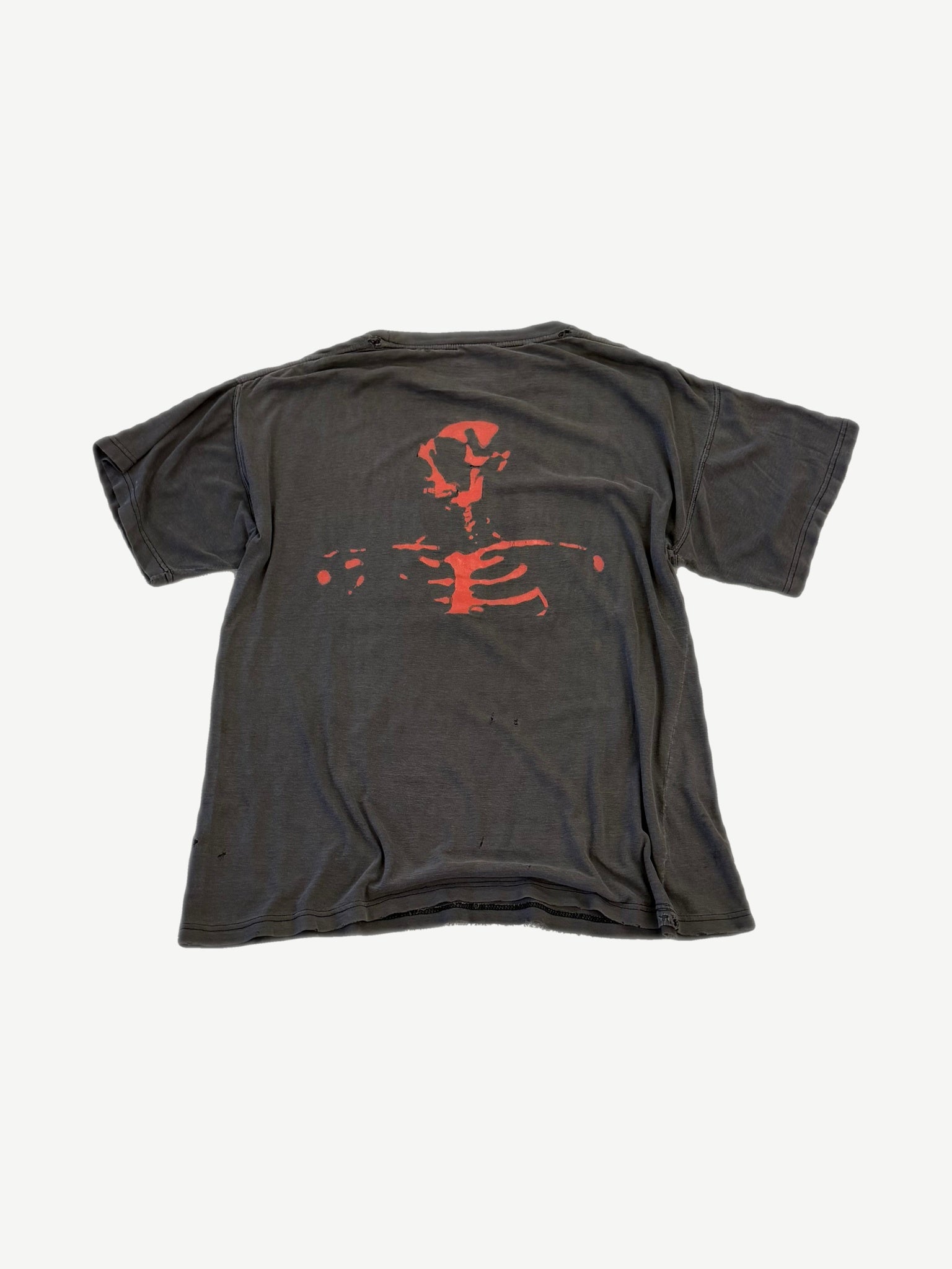 Vintage Offspring Smash band tee back view with sun faded black cotton and worn ringer collar