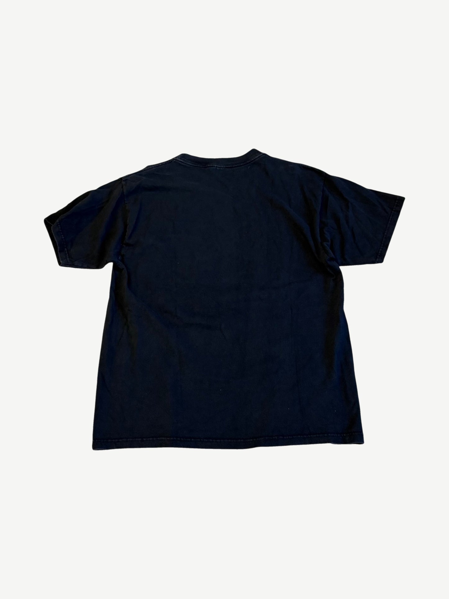 Vintage Phantom of the Opera black tee back view, blank panel showing soft fading and worn cotton texture.
