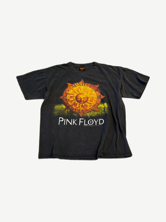 Vintage Pink Floyd 1994 tour tee with orange sun-face roman numeral clock graphic and PINK FLOYD text.