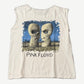 Vintage Pink Floyd Division Bell cutoff tee in white with iconic stone faces album art chest print on raw-cut sleeves.