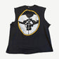 Vintage Public Enemy cutoff tee back with oversized distressed crosshairs target graphic and thrashed neckline.
