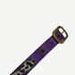 Vintage purple studded leather belt detail with cheetah cowhide panel, gem rosette and brass buckle.
