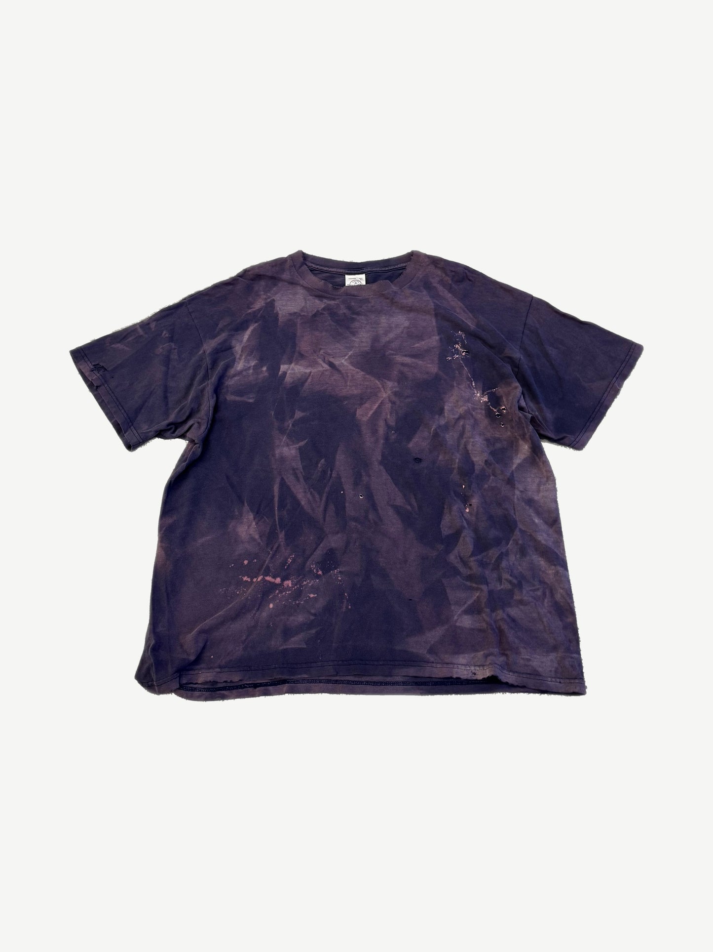 Vintage purple Cyko's Lowrider tee with bleach-washed cotton, distressed holes and faded paint splatter