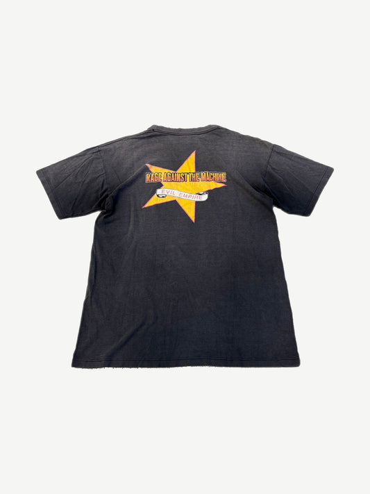 Vintage Rage Against the Machine Evil Empire tee back with 0.4 One Lucky Shot Deserves Another tour print
