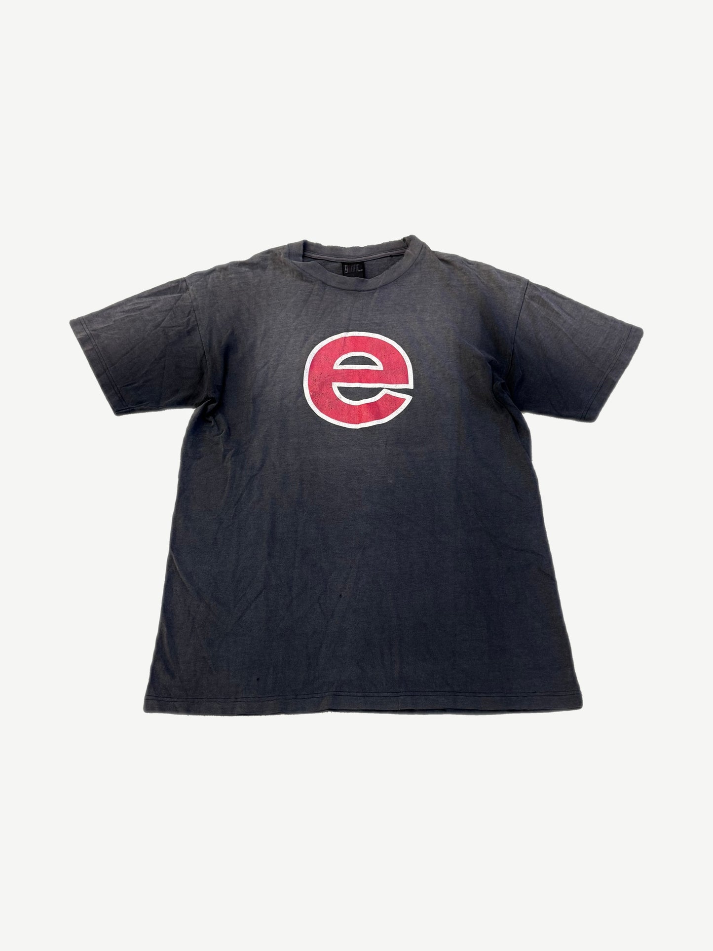 Vintage Rage Against the Machine Evil Empire tee front view in faded black with red circular e band logo