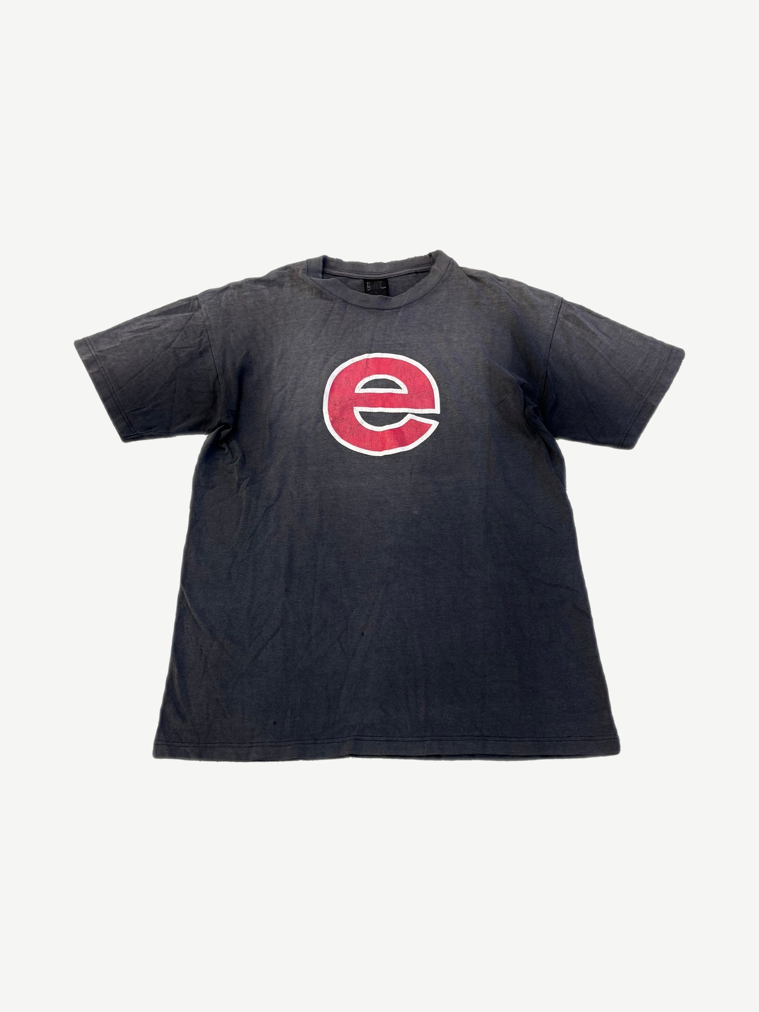 Vintage Rage Against the Machine Evil Empire tee front view in faded black with red circular e band logo