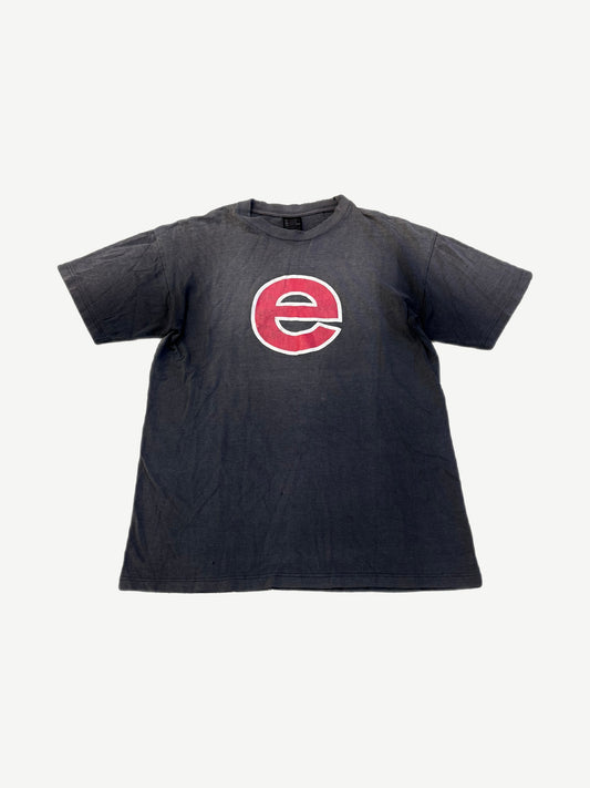Vintage Rage Against the Machine Evil Empire tee front view in faded black with red circular e band logo