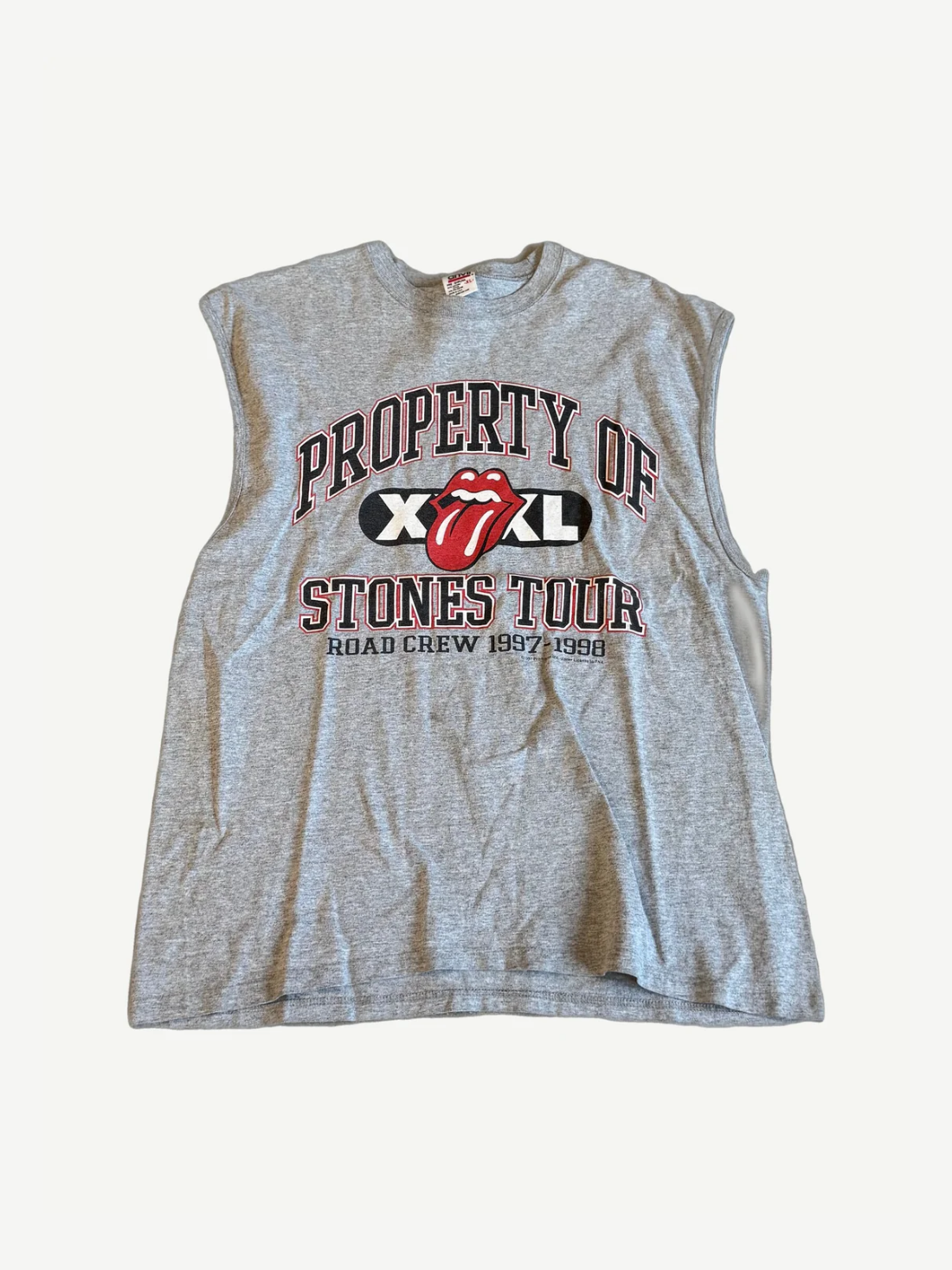 Vintage Rolling Stones Property of XXXL Road Crew Tour gray cutoff tee with tongue logo