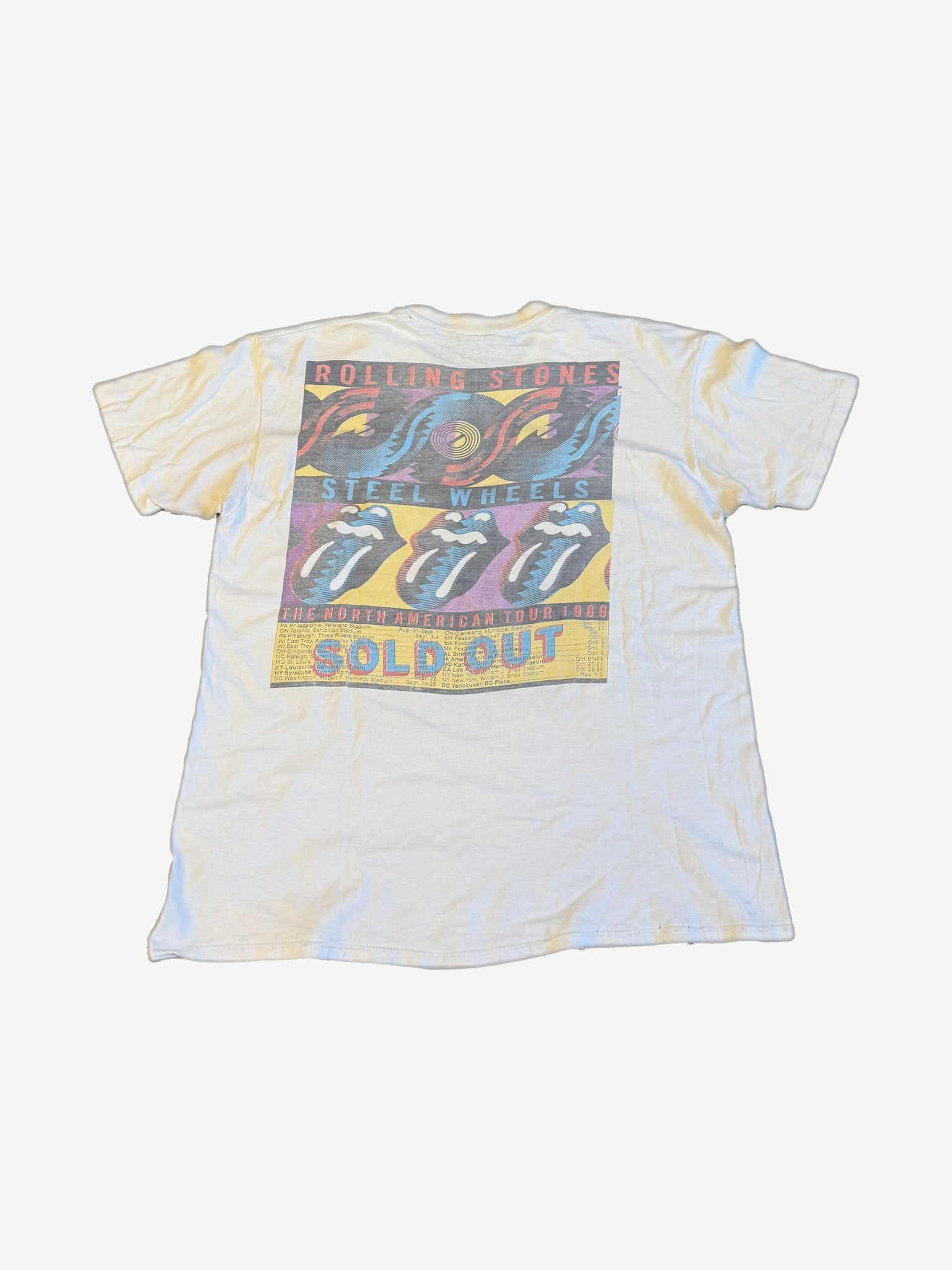 Rolling Stones Steel Wheels 1989 tour tee, back view with tongue logos and North American tour dates