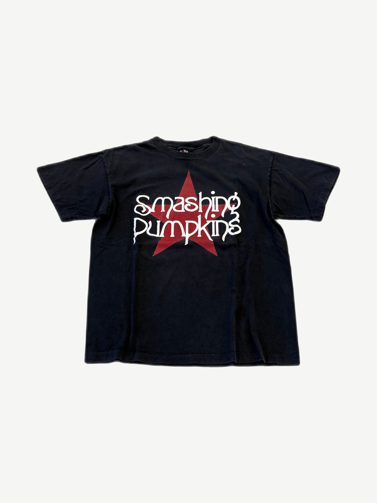 Vintage Smashing Pumpkins black tee with red star and white band logo print on front chest