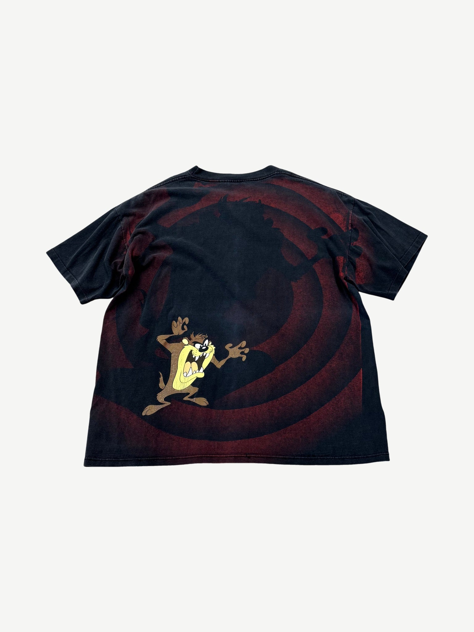 Vintage Looney Tunes Taz all-over print tee back view in faded soft black cotton fabric