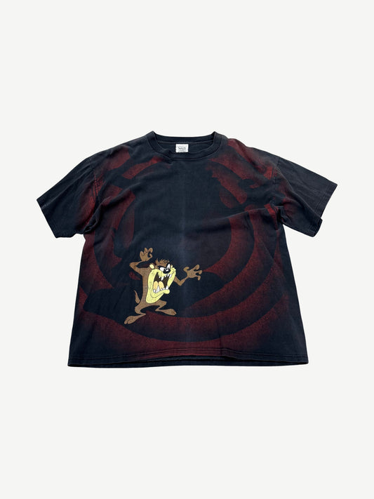 Vintage Looney Tunes Taz black tee with all-over print of Tasmanian Devil character