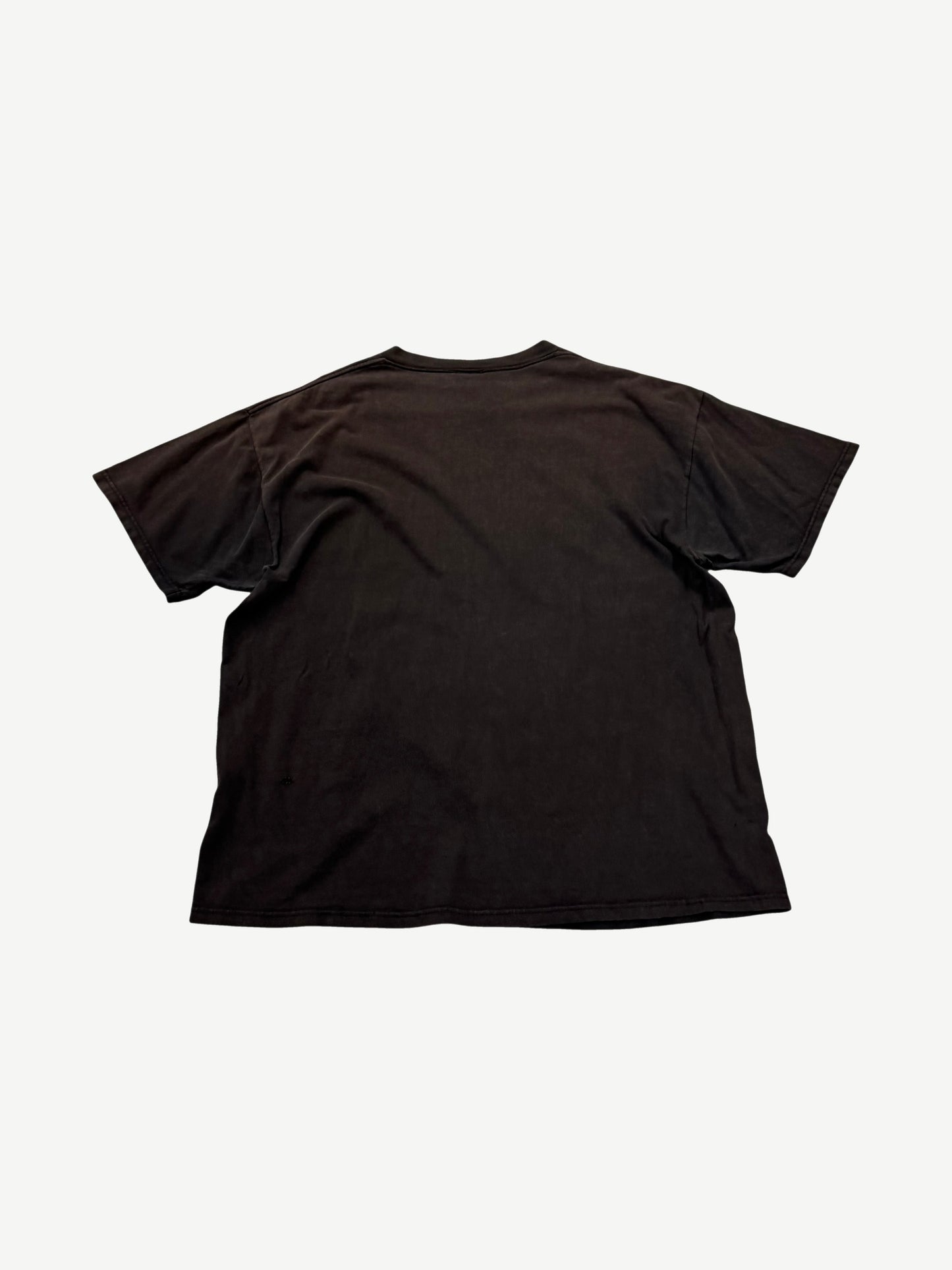 Vintage The Misfits Fiend Club tee back, blank faded black cotton with subtle wear and small distress holes