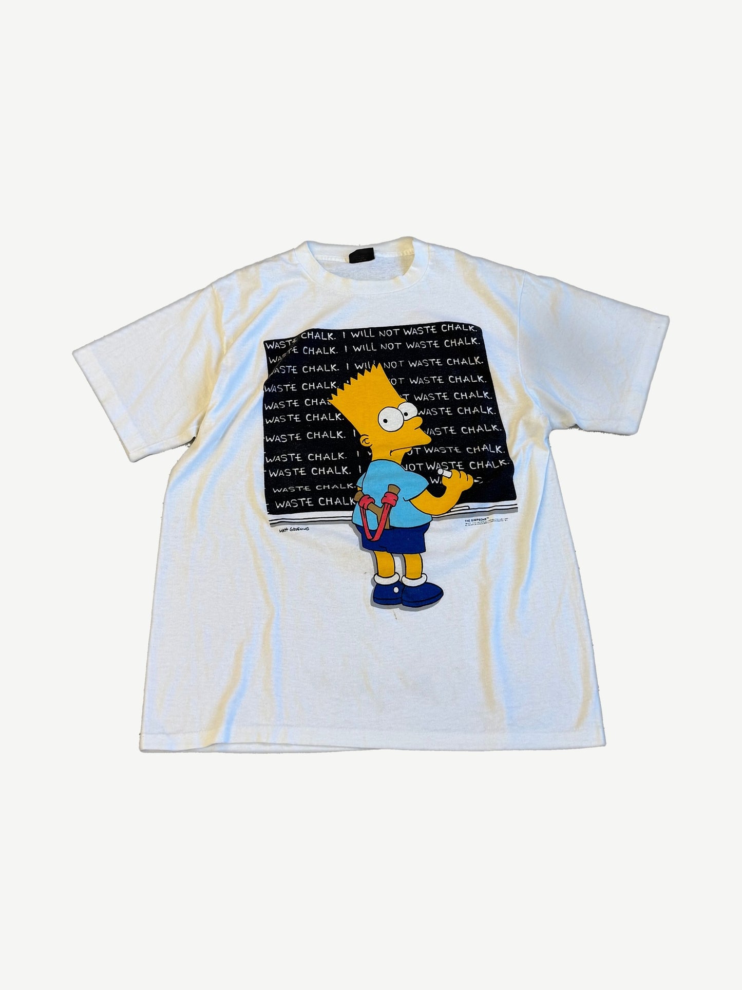 Vintage Simpsons white tee with Bart Simpson writing I will not waste chalk on chalkboard graphic print