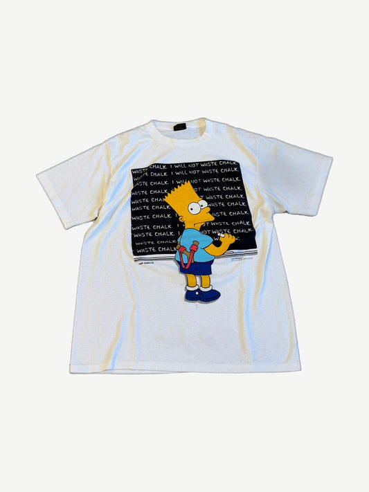 Vintage Simpsons white tee with Bart Simpson writing I will not waste chalk on chalkboard graphic print