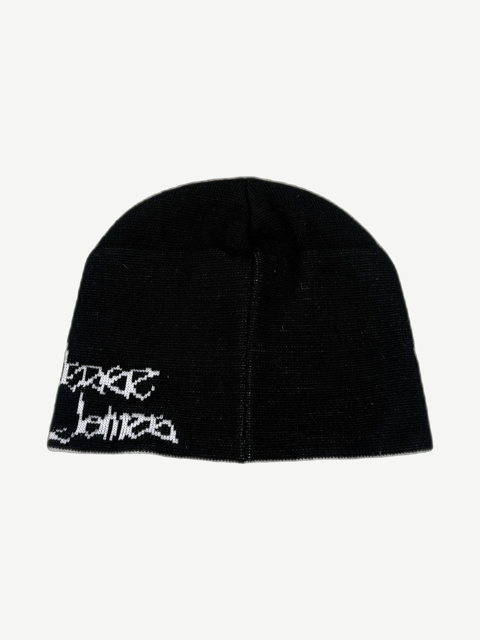 Vintage West Coast Choppers knit beanie back view in black with folded cuff and clean panel.