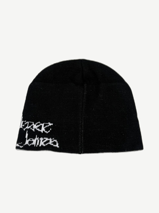 Vintage West Coast Choppers knit beanie back view in black with folded cuff and clean panel.